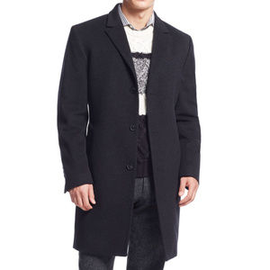 Calvin Klein Pure Cashmere Navy Herringbone Coat